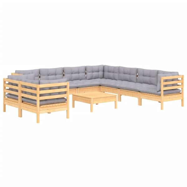 vidaXL Garden Lounge Set Grey Solid pinewood, fabric (100% polyester)