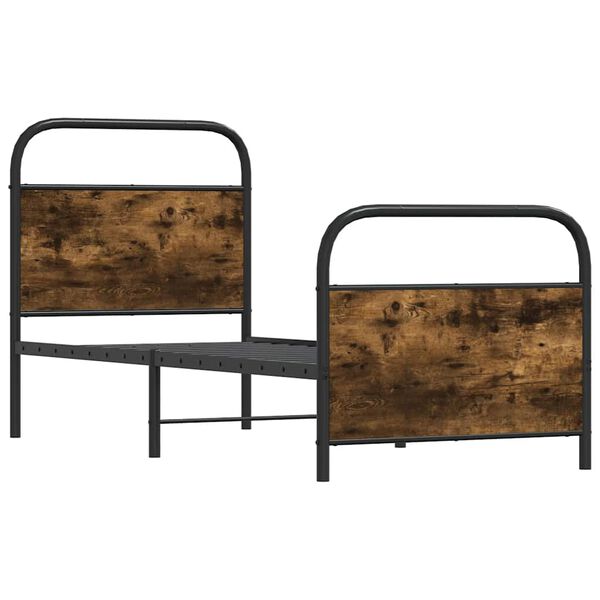 vidaXL Bed Frame Smoked oak Steel Twin Classic/Traditional Bed Frame