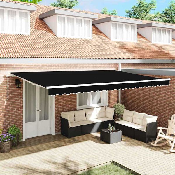 vidaXL Retractable Awning Black 196.85" x 118.11" Polyester and Metal
