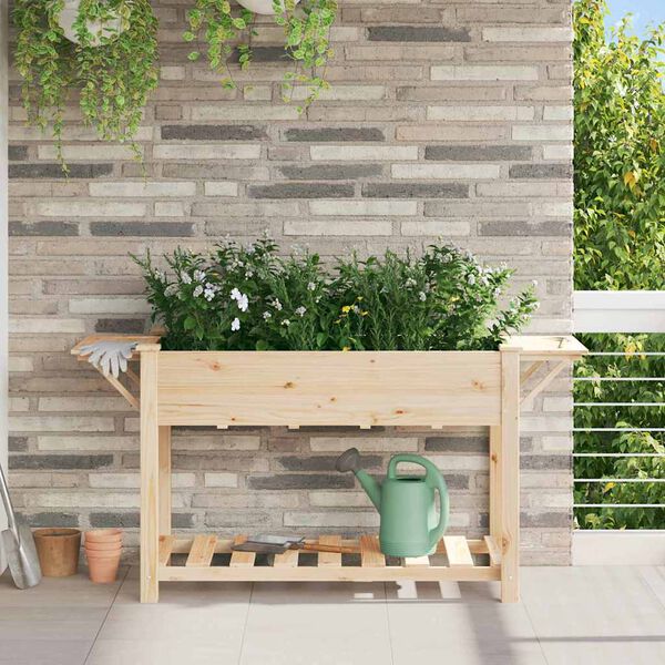 vidaXL Garden Planter Beige 61.02 x 23.23 x 30.12 in Solid Fir Wood