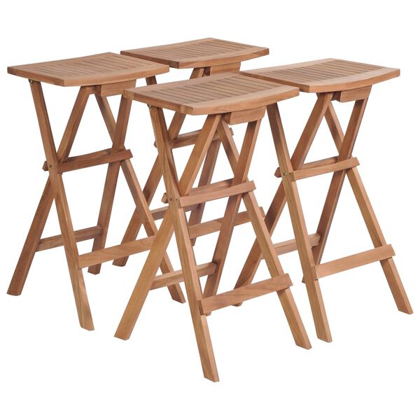 vidaXL Bar Stool Set of 4 Brown Solid teak wood Standard Foldable