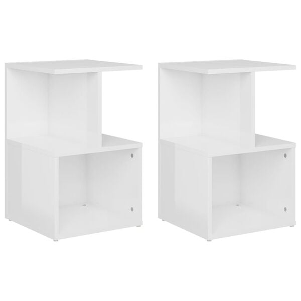 vidaXL Bedside Cabinet Set of 2 Glossy white Engineered wood Small