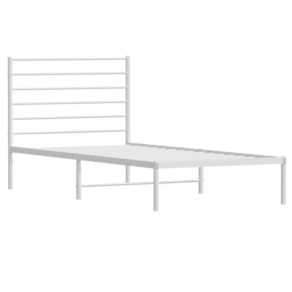 vidaXL Bed Frame White Powder-Coated Steel Single Bed Frame
