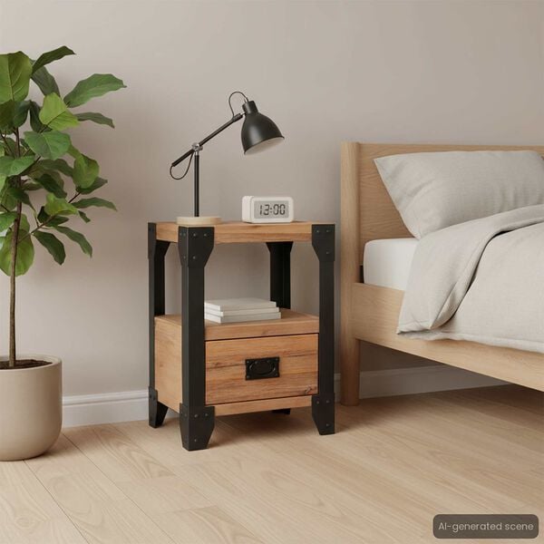 vidaXL Nightstand Brushed Acacia Wood Solid Acacia Wood