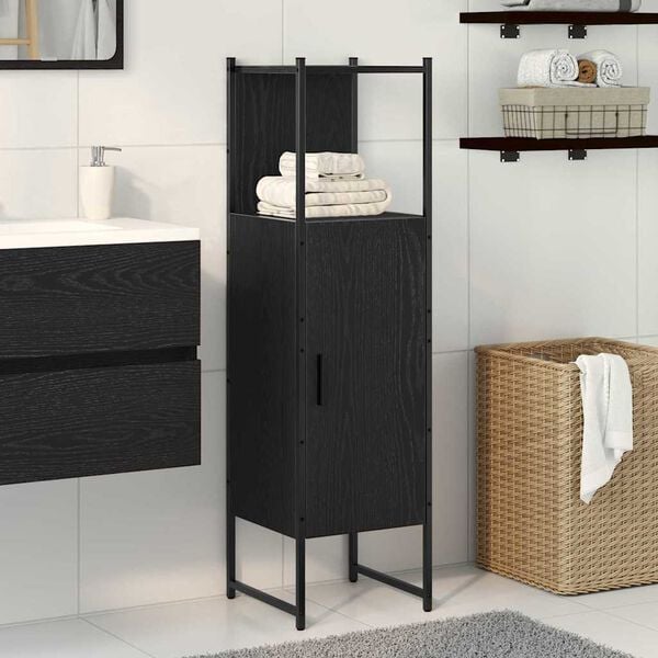 vidaXL Bathroom Furniture Set Black Oak 12.99 x 12.99 x 47.44 in