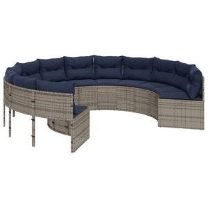 vidaXL Patio Sofa Grey, Navy Blue Poly Rattan and Powder-Coated Steel