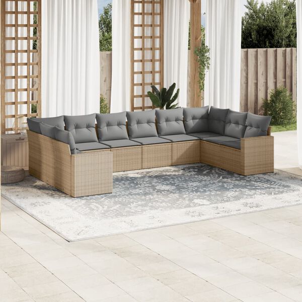 vidaXL Garden Sofa Set Beige Poly rattan Large Adjustable Feet