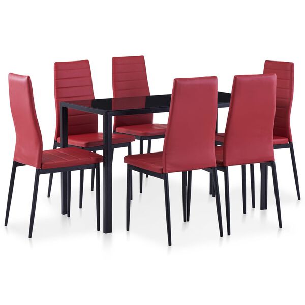 vidaXL Kitchen Dining Set Wine Red Tempered Glass Small to Medium Sleek