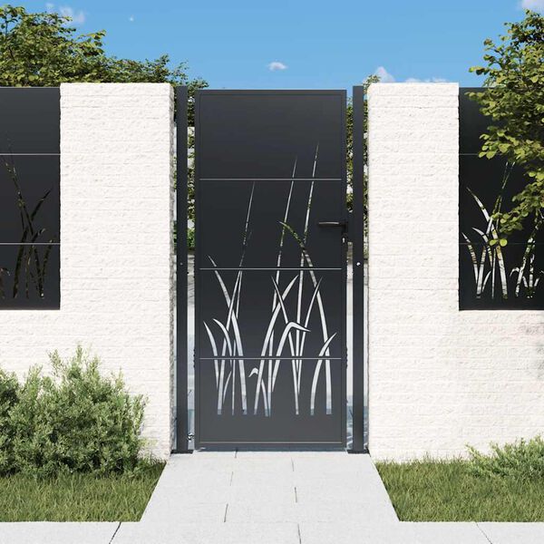 vidaXL Garden Gate Anthracite 39.4x78.7" Steel Grass Design