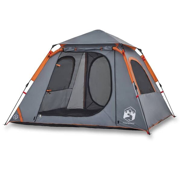 vidaXL Camping Tent Dome 4-Person Gray and Orange Quick Release