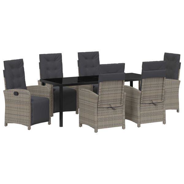 vidaXL Garden Dining Set with Cushion 7 pcs Grey Poly Rattan