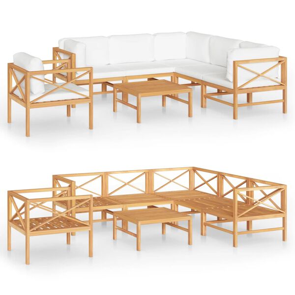 vidaXL Garden Lounge Set Cream Teak wood Large Modular