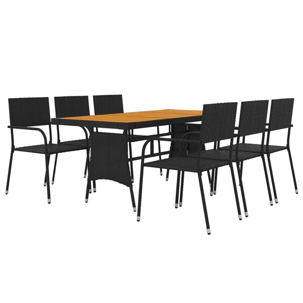 vidaXL Outdoor Dining Set Black PE rattan, steel, solid acacia wood