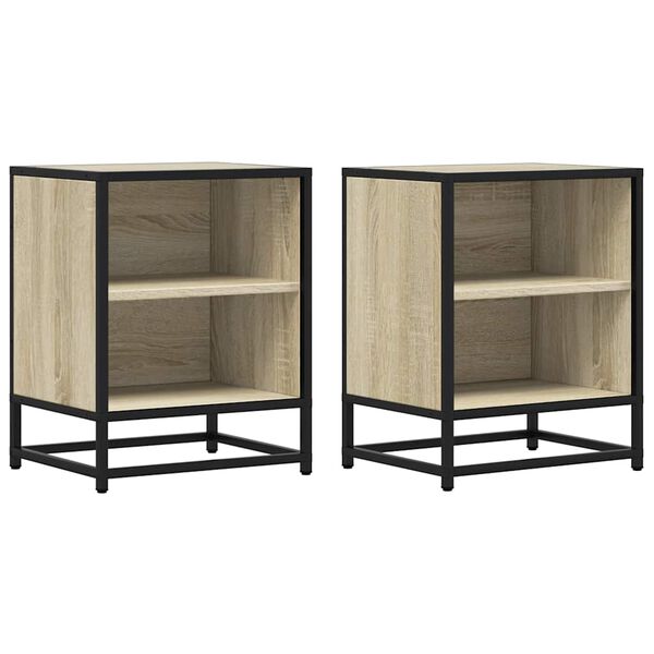 vidaXL Bedside Cabinet Set of 2 Sonoma Oak Engineered Wood, Metal