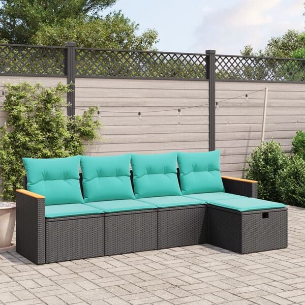 vidaXL Garden Sofa Set Black PE rattan 5 Piece Adjustable Feet