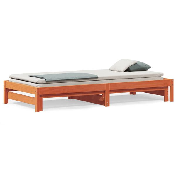 vidaXL Day Bed Wax Brown Solid Pine Wood Twin Extendable Day Bed