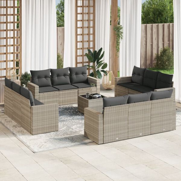 vidaXL Garden Sofa Set Light Grey PE Rattan Large Modular