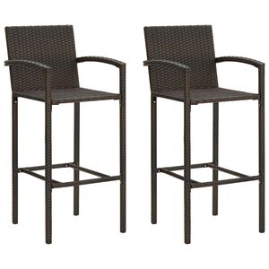 vidaXL Bar Stool Set of 2 Brown PE rattan, powder-coated steel Standard