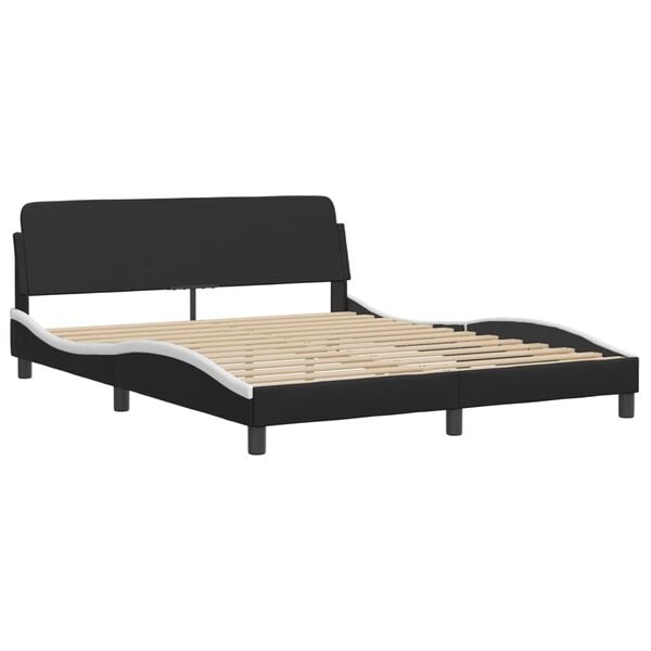 vidaXL Bed Frame Black and White Faux leather Queen Modern Bed Frame