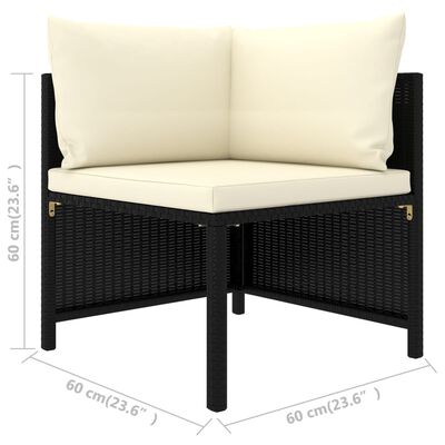 vidaXL 3 Piece Patio Sofa Set with Cushions Black Poly Rattan