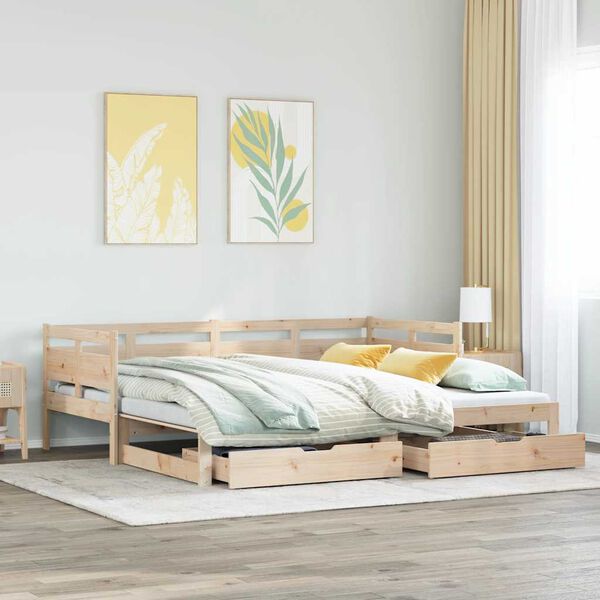 vidaXL Daybed With Trundle Natural Solid pine wood Twin