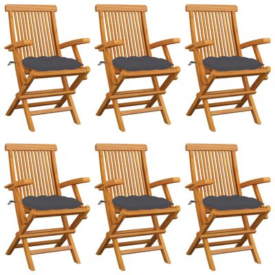 vidaXL Patio Chairs with Anthracite Cushions 6 pcs Solid Teak Wood