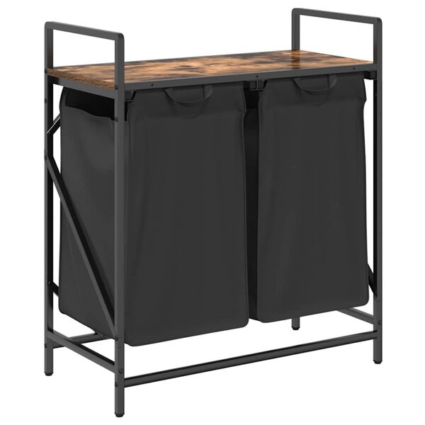 vidaXL Laundry Basket 2 Compartments with Shelf Smoked Oak