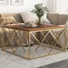 vidaXL Coffee Table Gold, Wood Stainless Steel, Solid Sleeper Wood 39.4 in