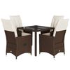 vidaXL 5 Piece Patio Dining Set with Cushions Brown Poly Rattan