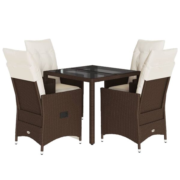 vidaXL 5 Piece Patio Dining Set with Cushions Brown Poly Rattan