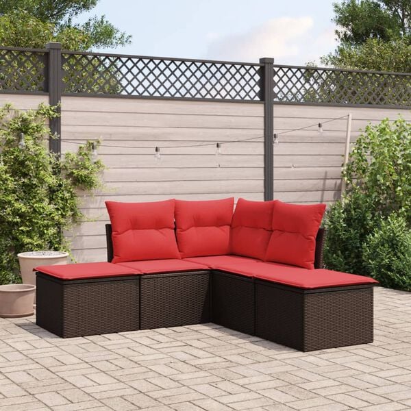vidaXL 5 Piece Patio Sofa Set with Cushions Brown Poly Rattan