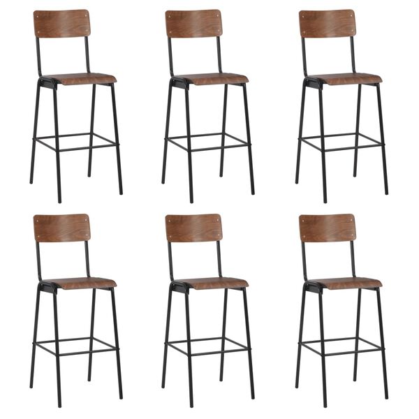 vidaXL Bar Stools 6 pcs Solid Plywood Steel