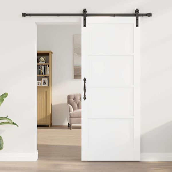 vidaXL Sliding Door White and Black 32.68 x 79.53 in Solid Pine Wood