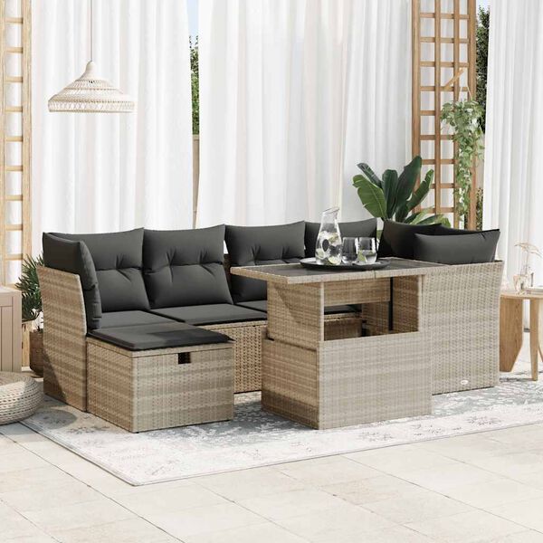 vidaXL Garden Sofa Set Light Grey PE rattan Medium Modular