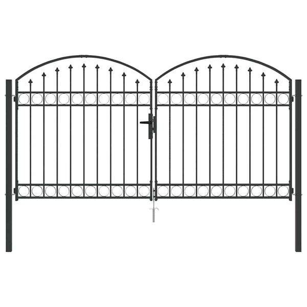 vidaXL Fence Gate Double Door with Arched Top Steel 118.1x59.1" Black