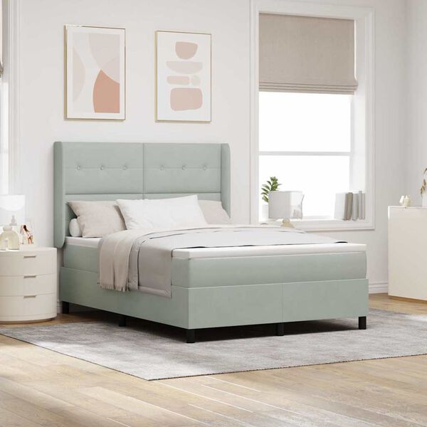 vidaXL Box Spring Bed Light Grey 62.99 x 78.74 in Velvet