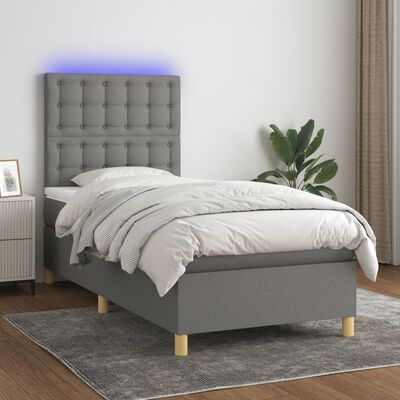 vidaXL Box Spring Bed with Mattress&LED Dark Gray Twin Fabric