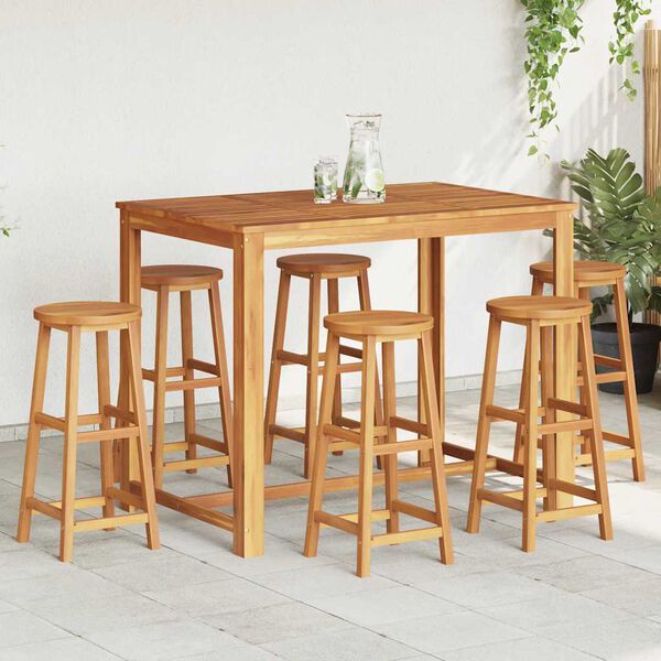 vidaXL Bar Stool Set of 6 Solid acacia wood Standard Footrest