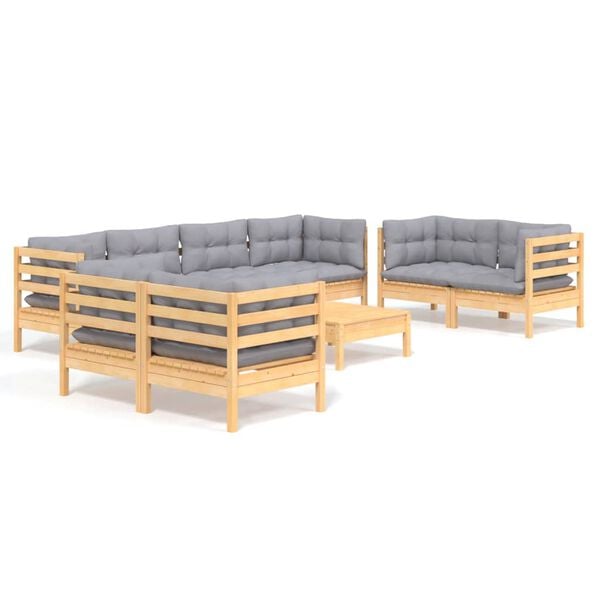 vidaXL Garden Lounge Set Gray cushions, Natural wood frame