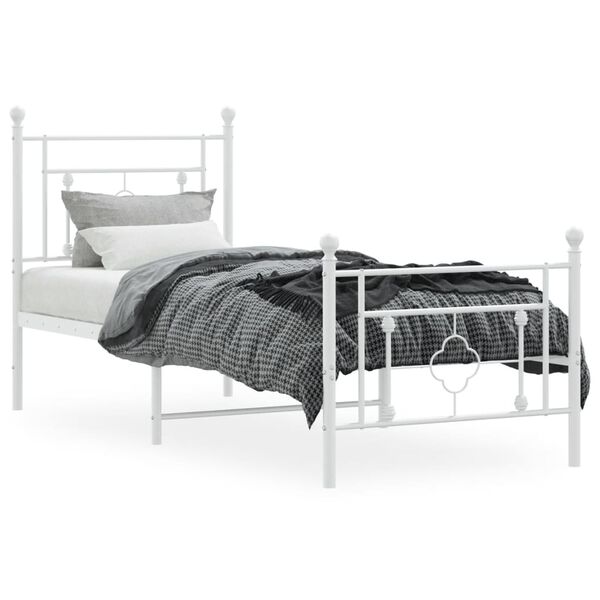 vidaXL Bed Frame White Steel Small Single Bed Frame Rectangular