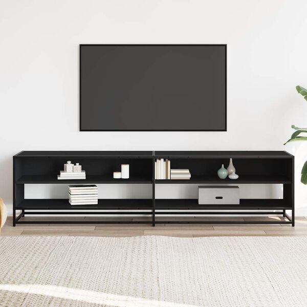 vidaXL TV Cabinet Black Engineered Wood and Metal 71.1 x 15.7 x 18.1 in