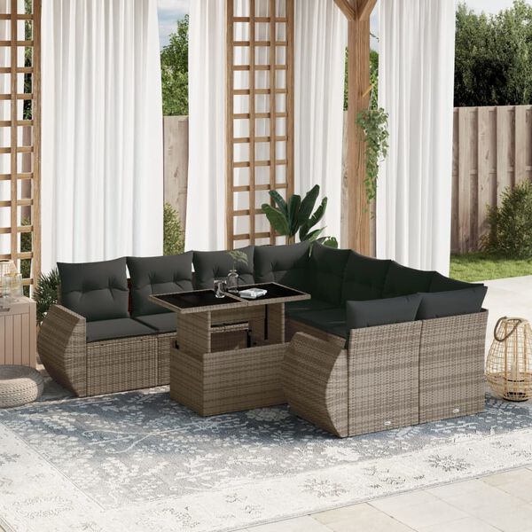vidaXL Garden Sofa Set Grey PE Rattan Large Adjustable Armrests