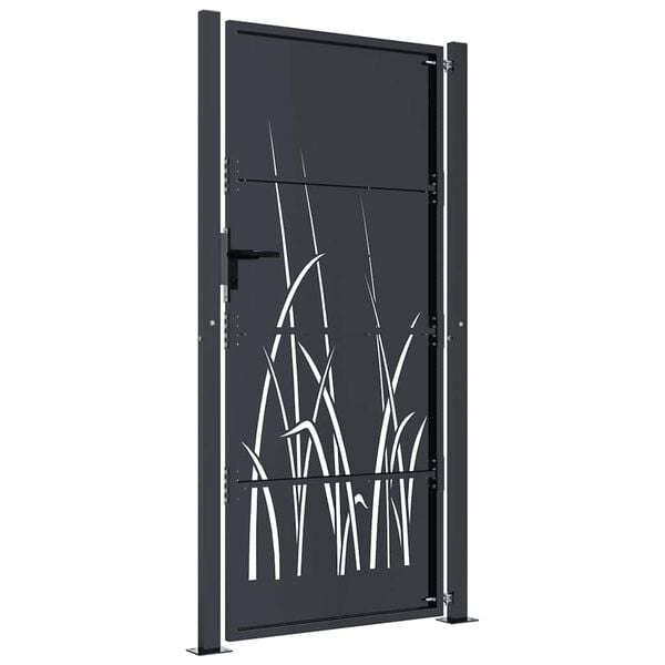 vidaXL Garden Gate Anthracite 39.4x68.9" Steel Grass Design