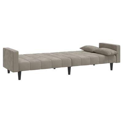 vidaXL 2-Seater Sofa Bed with Two Pillows Light Gray Velvet