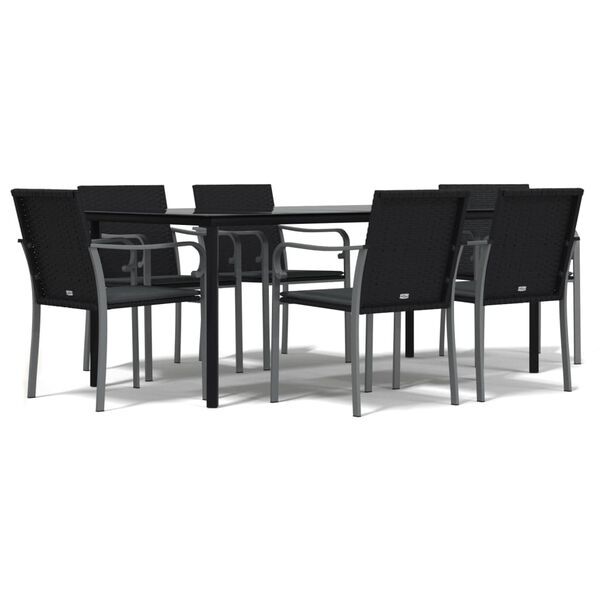 vidaXL Garden Dining Set Black, Dark Grey Poly Rattan, Steel, Tempered Glass