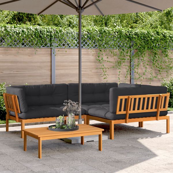vidaXL Pallet Sofa Set Anthracite Solid Acacia Wood, Polyester Large