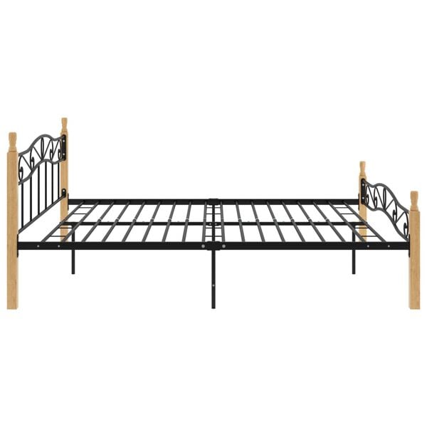 vidaXL Bed Frame Black and natural Powder-coated metal, solid oak wood