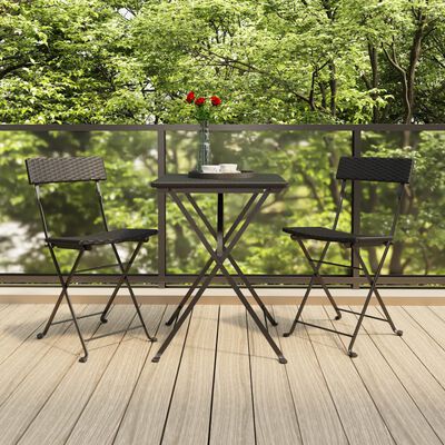 vidaXL Folding Bistro Chairs 2 pcs Black Poly Rattan and Steel