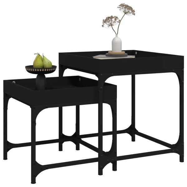vidaXL Side Table Black Engineered wood, steel Small Adjustable Feet