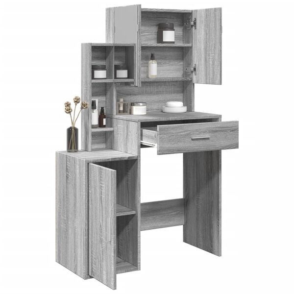 vidaXL Dressing Table Grey Sonoma Engineered wood and glass Medium
